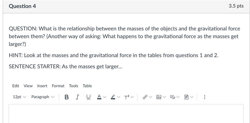 QUESTION: What is the relationship between the masses of the objects and the gravitational-example-1