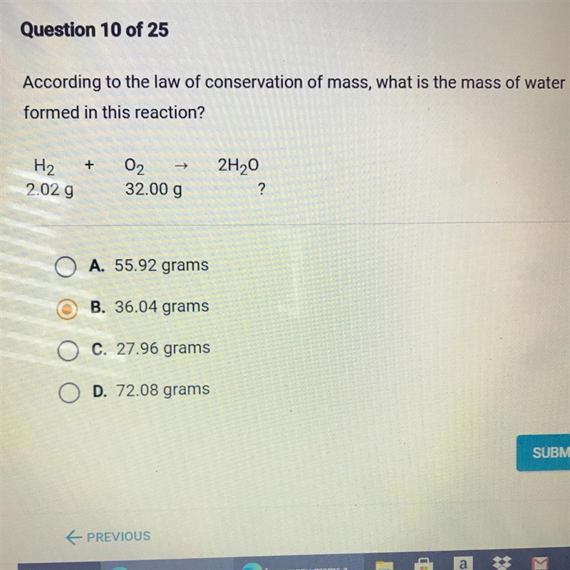 According to the law of conservation of mass, what is the mass of water formed in-example-1