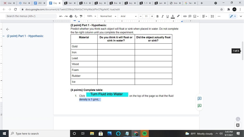 Click on the top of the page so that the fluid density is 1 g/mL.-example-1