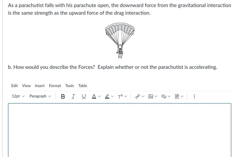 As a parachutist falls with his parachute open, the downward force from the gravitational-example-1