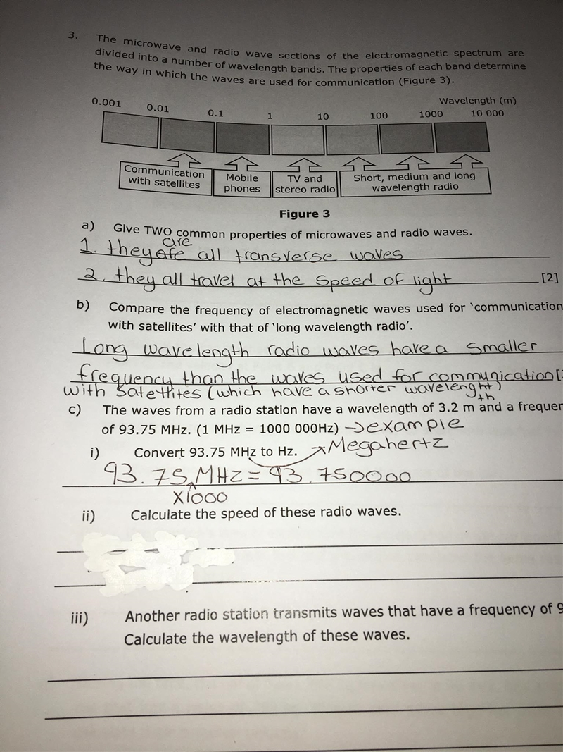 I need help with question ii) Calculate the speed of these radio waves. I don't know-example-1