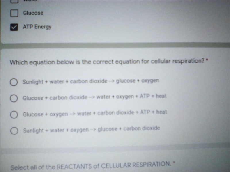 Which equation below is the correct equation for cellular respiration?-example-1