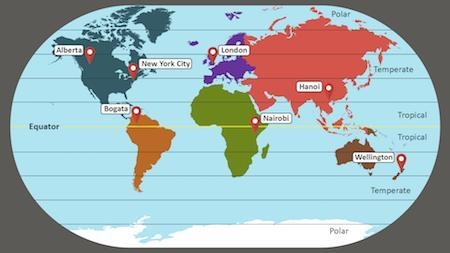 Based on their climate zones, which statement best compares the climates of Bogata-example-1