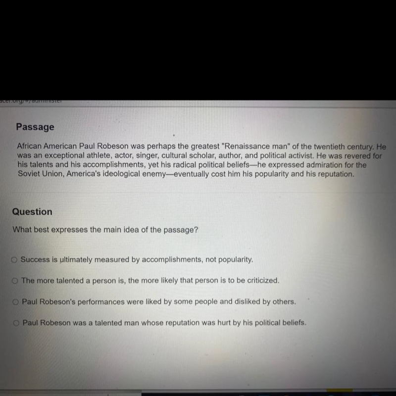 What best expresses the main idea of the passage? o Success is ultimately measured-example-1