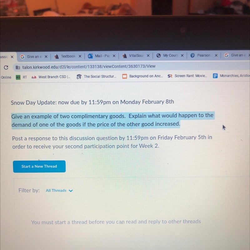 Help Give an example of two Complementary goods. Explain what would happen to the-example-1