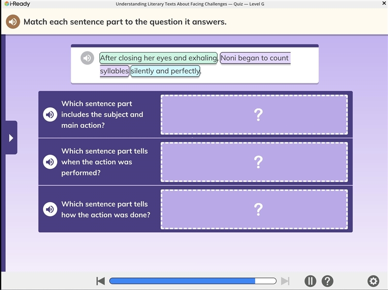 Match each sentence part to the question it answers.-example-1