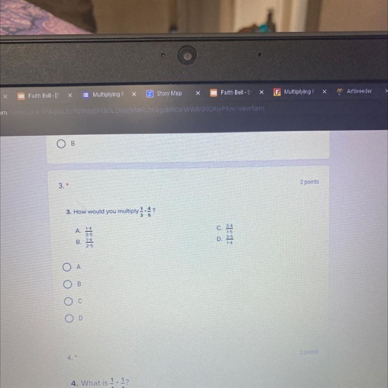 3. How would you multiply? A. C. B. 3-5 1-4 2-5 D. 3:5-example-1