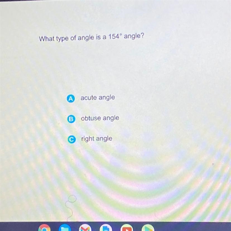 What type of angle is a 154° angle? acute angle obtuse angle right angle-example-1