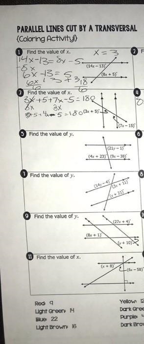 Parallel lines cut by a transversal coloring activity.-example-2