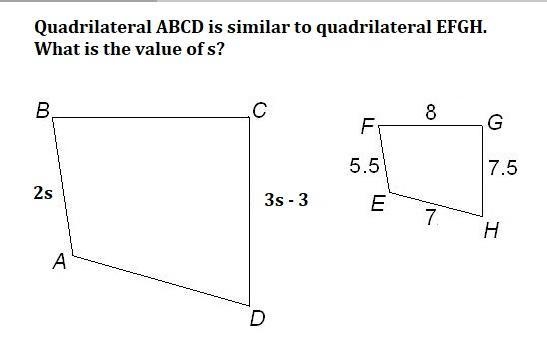 Quadrilateral ABCD is similar to quadrilateral EFGH. What is the value of s? 18 m-example-1