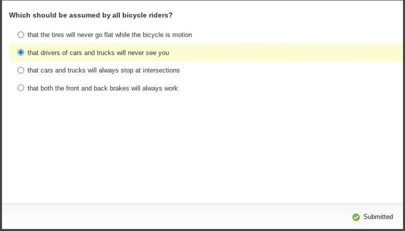 Which should be assumed by all bicycle riders? that drivers of cars and trucks will-example-1
