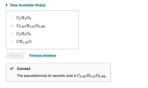 what is the pseudo formula of ascorbic acid, given that ascorbic acid contains 3.41 mol-example-1