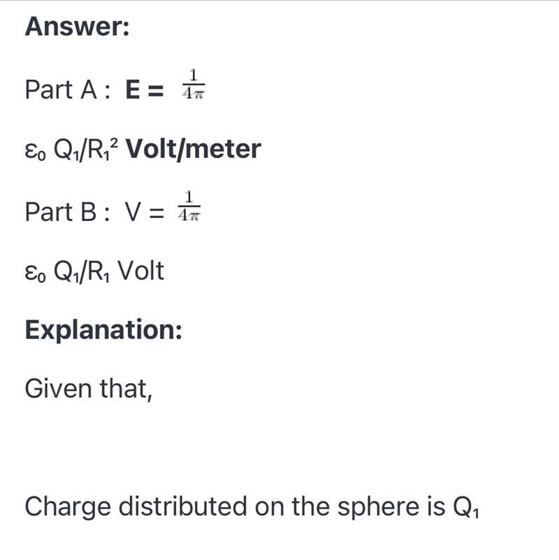 a metal sphere with radius r1 has a charge q1. take the electric potential to be zero-example-1