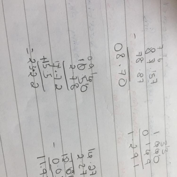 Ok i have a couple questions what is...... 87.57- 78.87 =___ 1.44- 0.149 =___ 10.5- 2.78 + 15.5 =___ 14.27- 2.27 - 0.05 =___-example-1