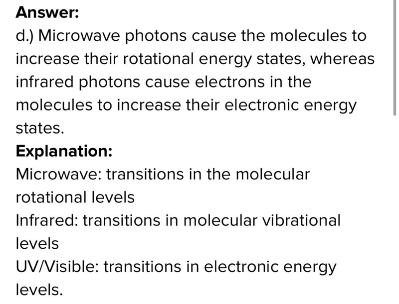 Which statement correctly compares what occurs when molecules absorb photons in the-example-1