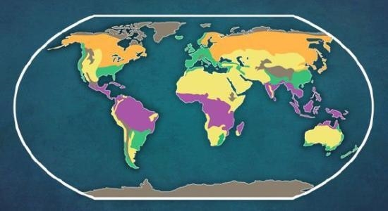 The purple areas on the map above highlight the world regions with __________ climates-example-1