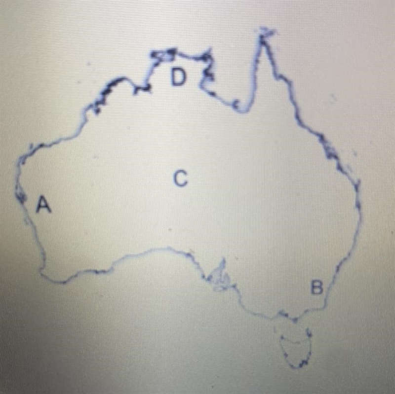 Which letter would have the coldest climate? А B С D p-example-1