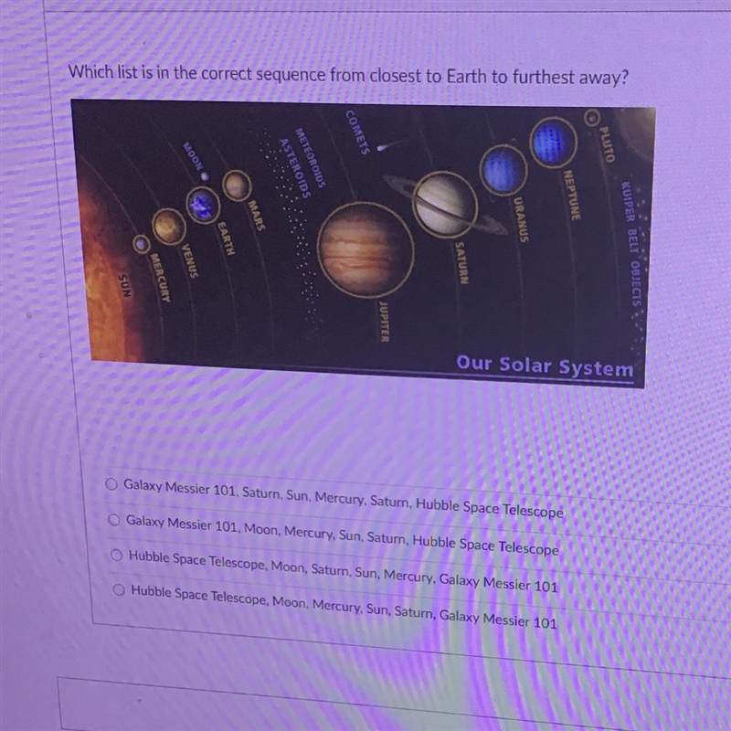 Which list is the correct sequence from closest to earth furthest away?-example-1