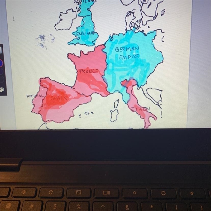 Color the map and answer these questions 1. The red color countries are 2. The blue-example-1