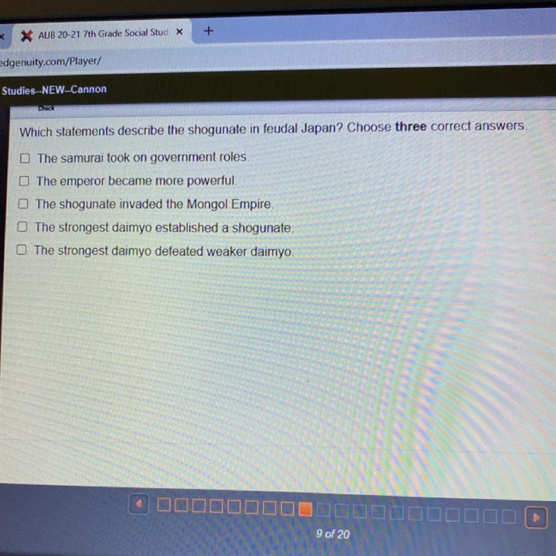 Which statements describe the shogunate in feudal Japan? Choose three correct answers-example-1