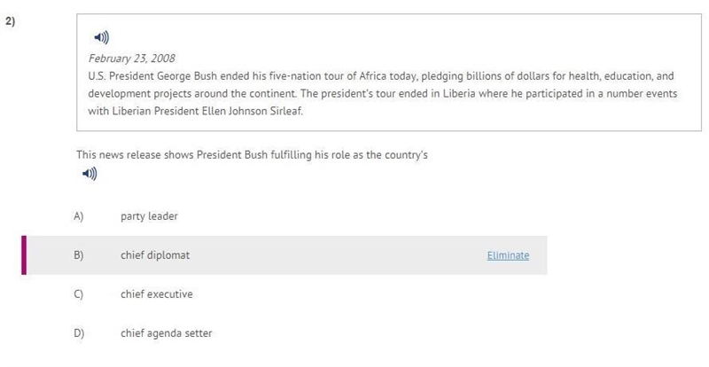 This news release shows president bush fulfilling his role as the country's-example-1