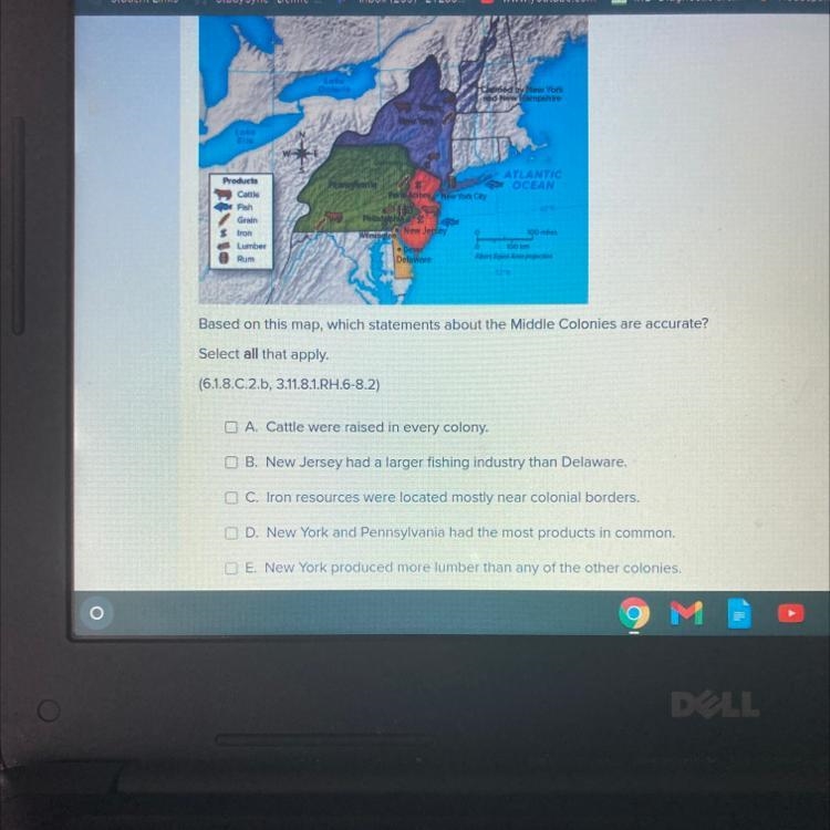 Based on the map,which statements about the middle colonies are accurate! SELECT ALL-example-1