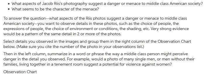 What aspects of Jacob Riis's photography suggest a danger or menace to middle class-example-1