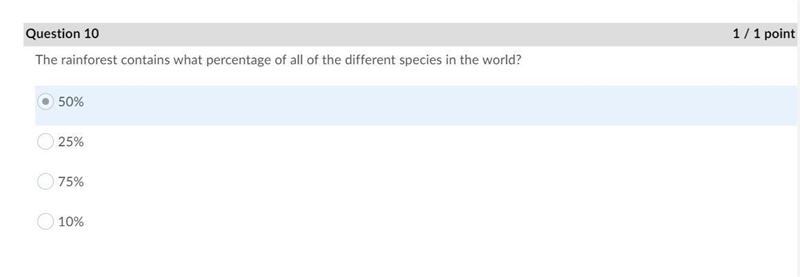 What percentage of the worlds species of plants and animals can be found in the rainforest-example-1