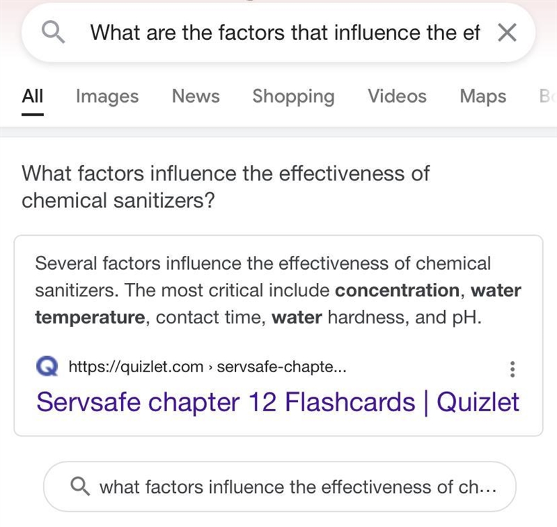 What are the factors that influence the effectiveness of chemical sanitizers? Answer-example-1