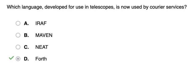 Which language, developed for use in telescopes, is now used by courier services? A-example-1