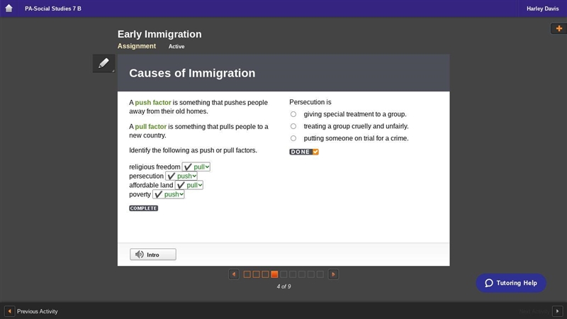 Identify the following as push or pull factors. religious freedom persecution affordable-example-1