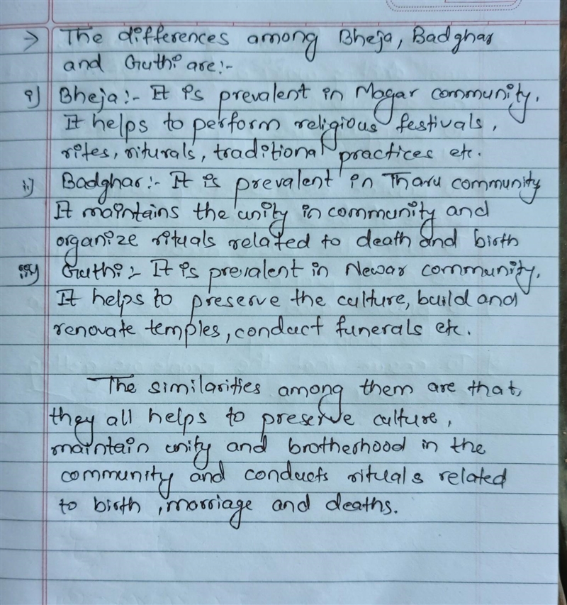 2. Write down the differences and similarities between Bheja, Badghar and Guthi​-example-1