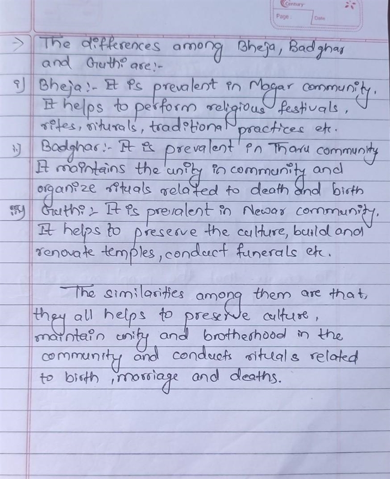 Mention any two similarities and differences between badghar and guthi in points​-example-1