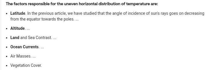 Factors that affect temperature distribution in the world​-example-1