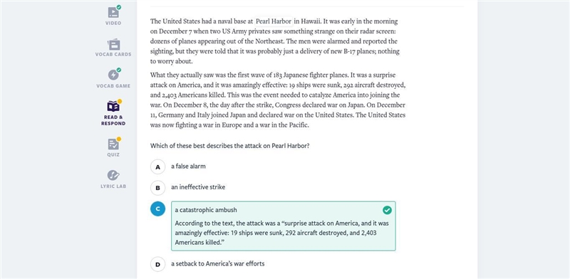 Which of these best describes the attack on Pearl Harbor? a false alarm B an ineffective-example-1