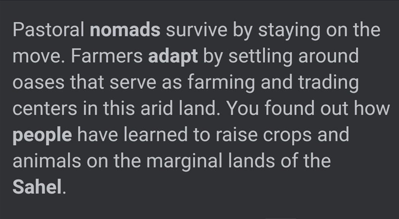 Question: How does a nomadic lifestyle help people adapt to the environment of the-example-1