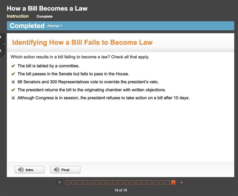 Which action results in a bill failing to become a law? Check all that apply. The-example-1