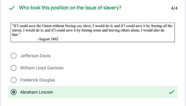 Who took this position on the issue of slavery?-example-1