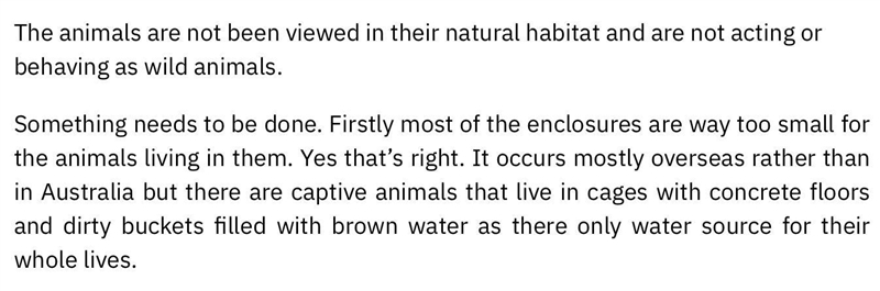 Write a 7 sentence paragraph comparing and contrasting the animals in zoos argument-example-2