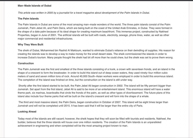 (Question 1) The author's attitude about the Palm Islands can best be described as-example-1