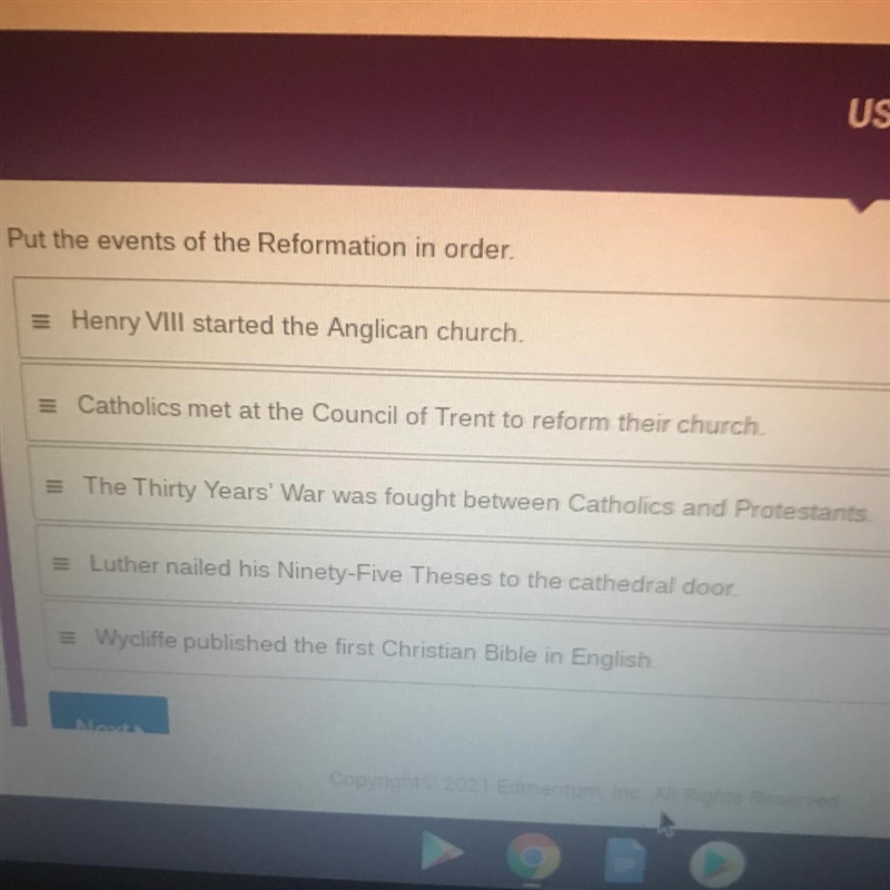 Put the events of the Reformation in order-example-1