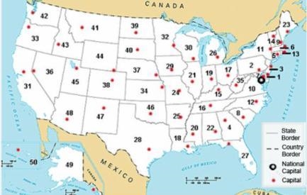 Identify capital and state labeled #2 on the map above. Harrisburg, Pennsylvania Albany-example-1