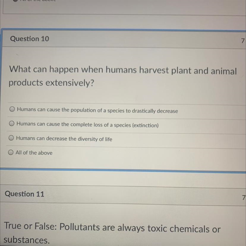 Help me pls What can happen when humans harvest plant and animal products extensively-example-1