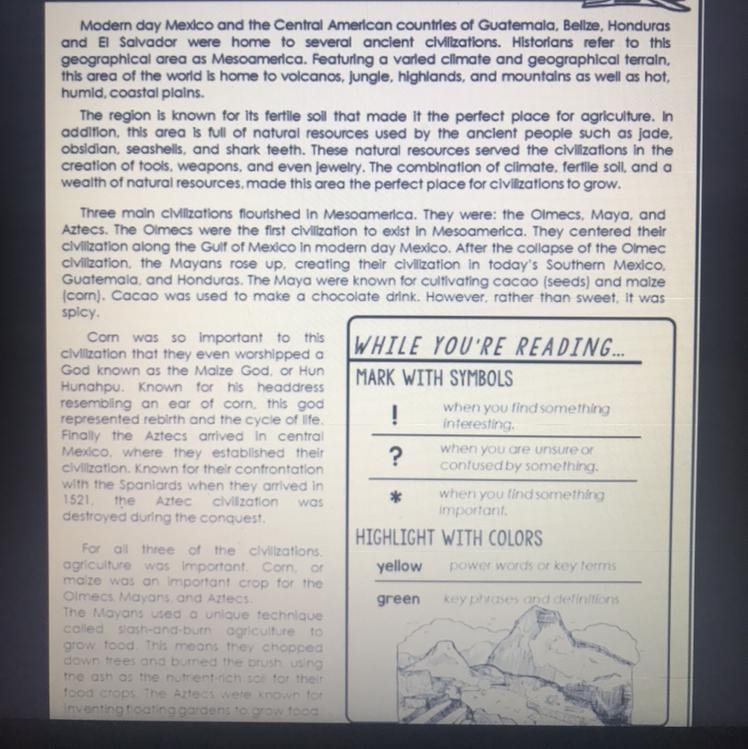 Today your going to read about Mesoamérica and first read the passage and then answer-example-1