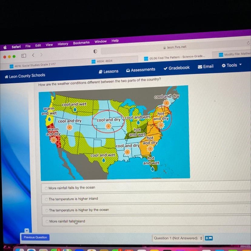 How are the weather conditions different between the two parts of the country? cool-example-1