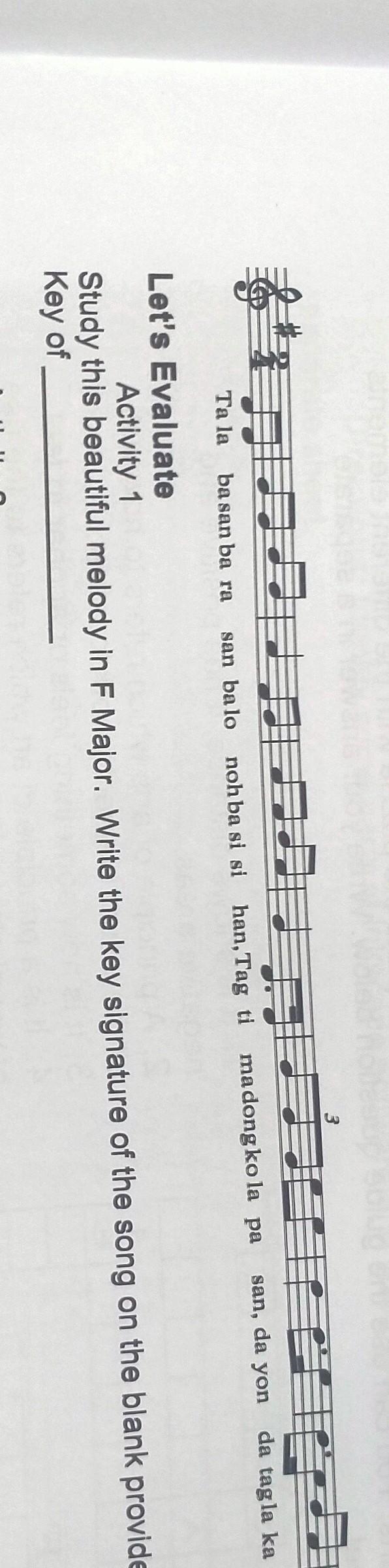 Study this beautiful melody in F Major. Write the key signature of the song on the-example-1