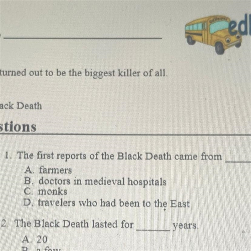 The first reports of the Black Death came from__-example-1