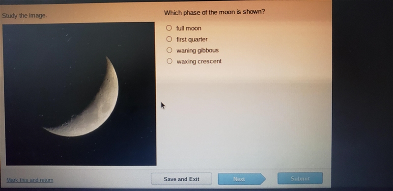 Wich phase of the moon is shown? BTW ILL DELETE UR ANSWER IF ITS NOT A ACTUAL ANSWE-example-1