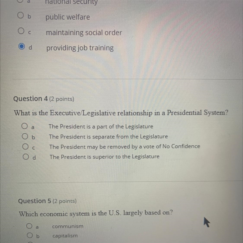 What is the Executive/Legislative relationship in a Presidential System?-example-1