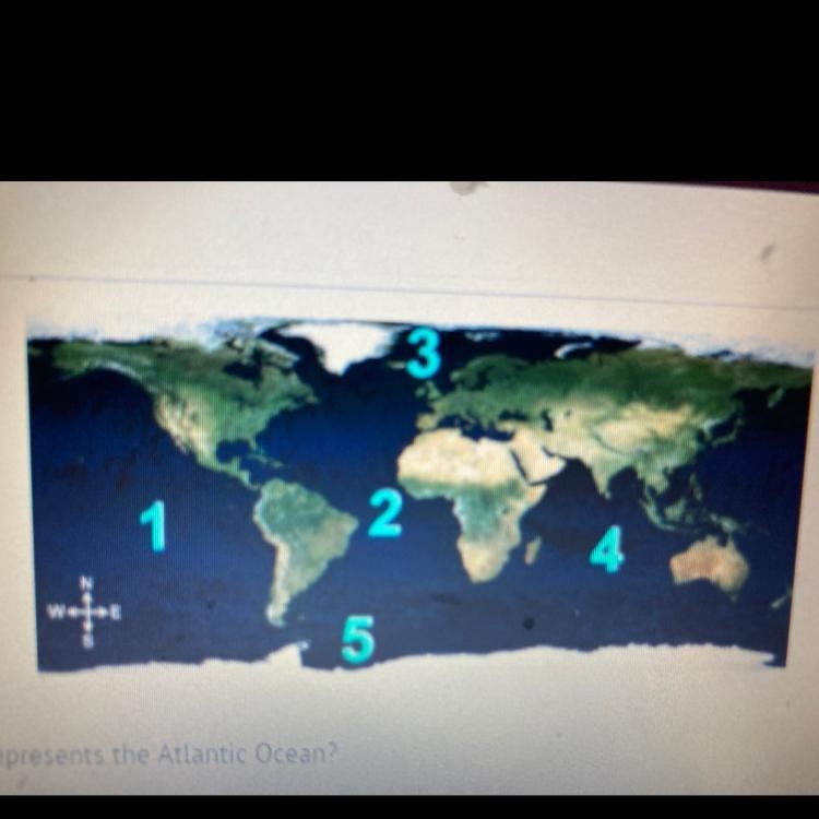 Save Submit 2) 5 Which number on the map represents the Atlantic Ocean? A) 1 B) 2 3 D-example-1